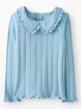 Hanna Andersson Long Sleeve Collared Pointelle T-Shirt in Robins Egg Blue Size 5